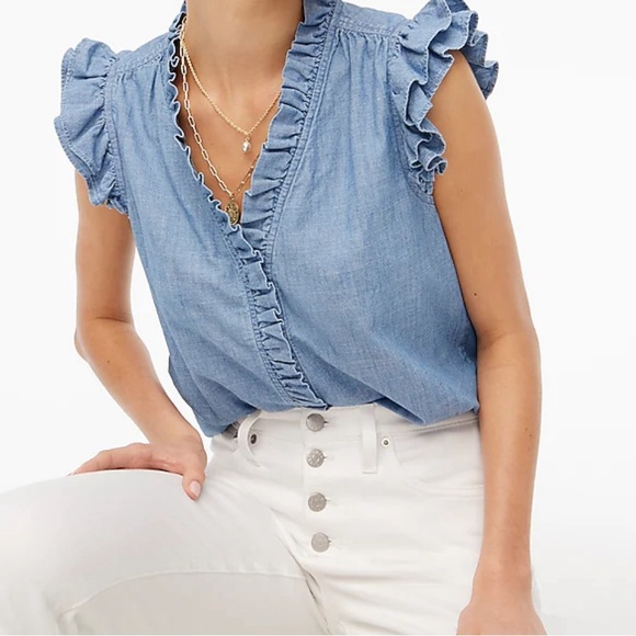 NWT J Crew Ruffle Sleeveless Vista Blue Wash  top SZ XL - Picture 6 of 8